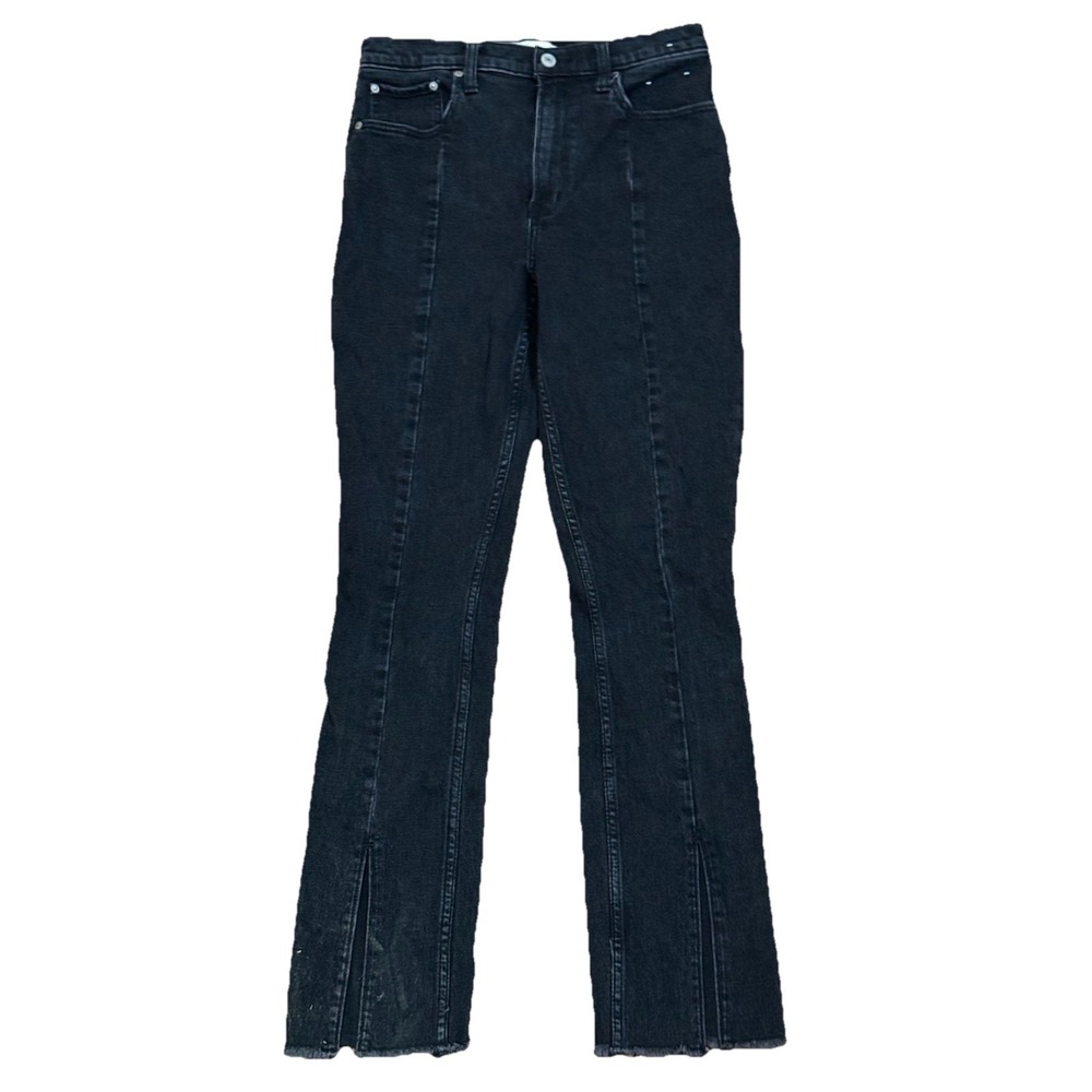 Abercrombie & Fitch Skinny High‎ Rise Jeans Split Raw Hem Black Size 28/6R EUC